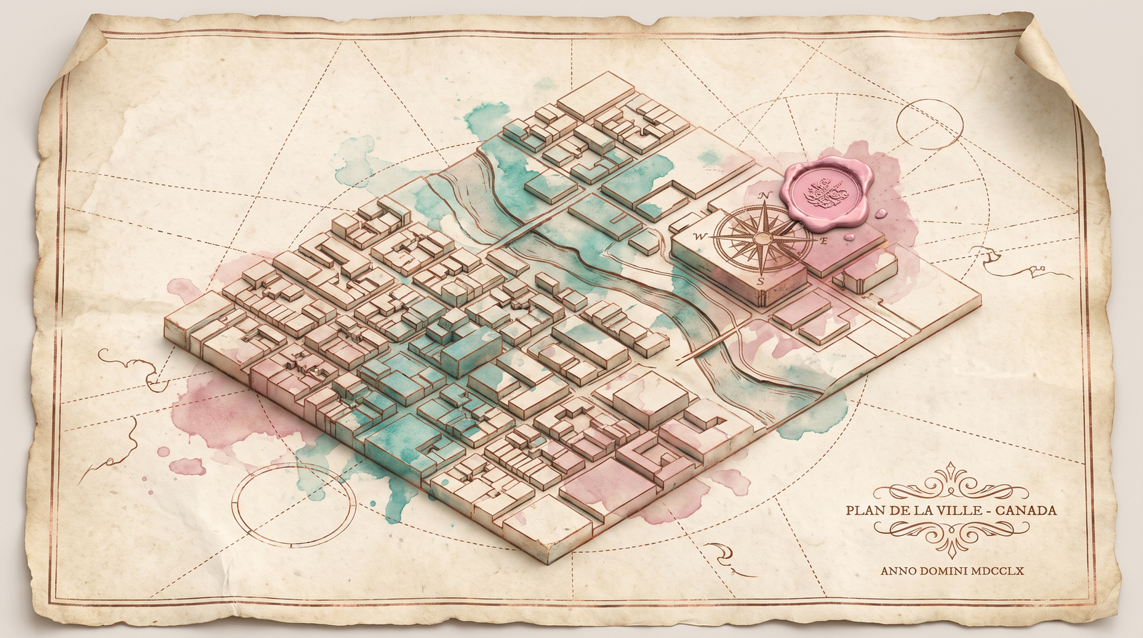 Antique 3D map of Guelph marking Triangle Sewing Centre